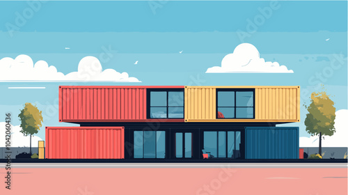 Illustration of a modular house. Modular house made from shipping containers. Modern house.