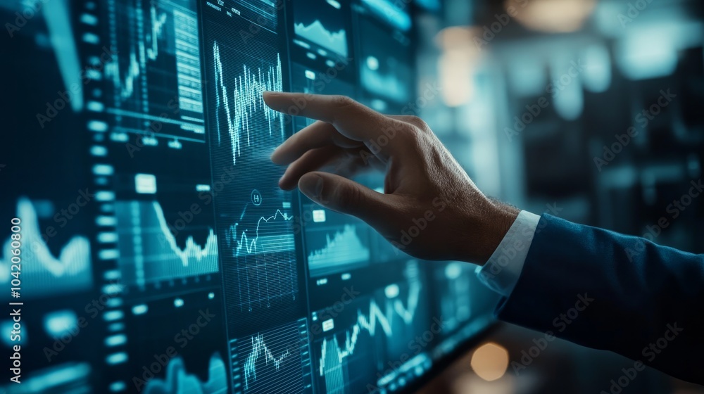 On a virtual screen, a businessman analyzes prospects, makes smart financial decisions, and negotiates the challenges of risk management and strategy. On a virtual screen, a businessman analyzes prospects, makes smart financial decisions, and negotiates the challenges of risk management and strategy.