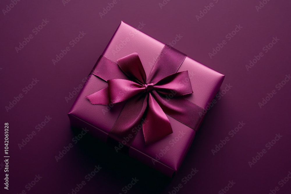A give box with a beautiful ribbon tied around it. The box is sitting on a solid color background A give box with a beautiful ribbon tied around it. The box is sitting on a solid color background
