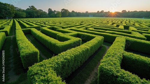 Hedge Maze at Sunset