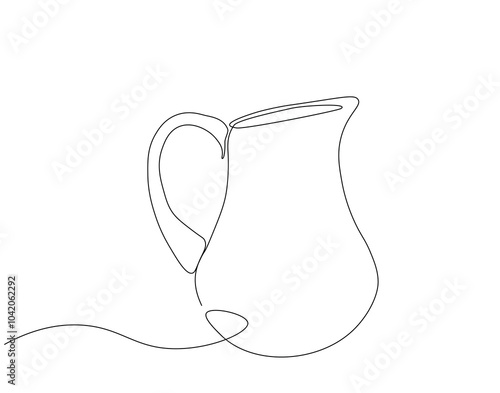 Continuous one line drawing of water pitcher. One line drawing illustration of pitcher drink. Mineral, drink jug concept single line. Editable outline