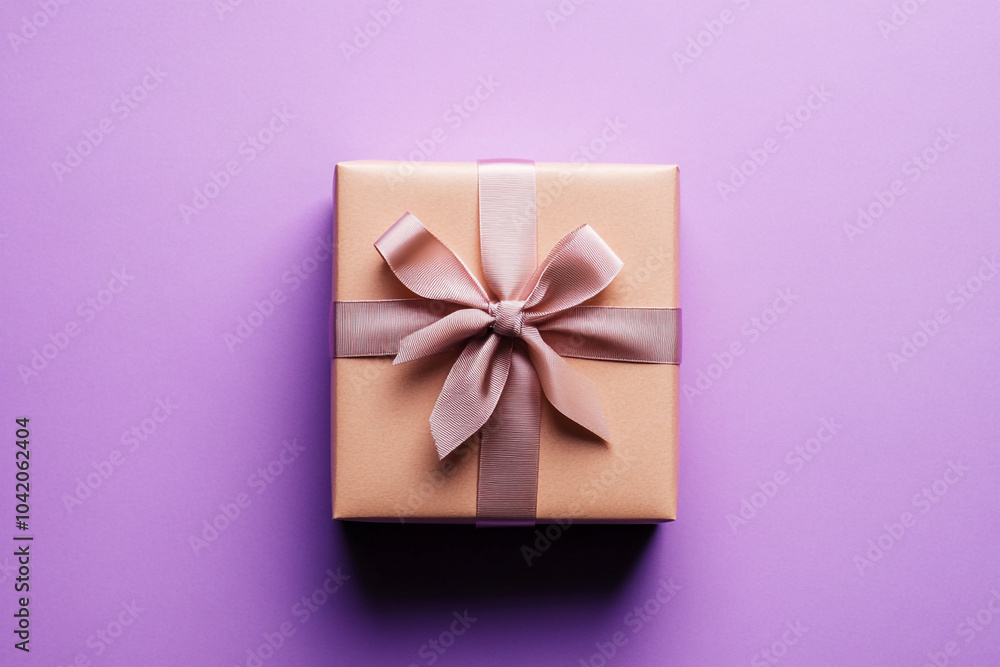 A give box with a beautiful ribbon tied around it. The box is sitting on a solid color background A give box with a beautiful ribbon tied around it. The box is sitting on a solid color background