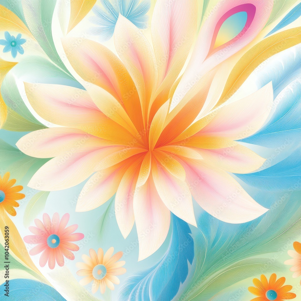 Fototapeta premium Vibrant floral harmony bringing joy and color to a serene blue background in springtime