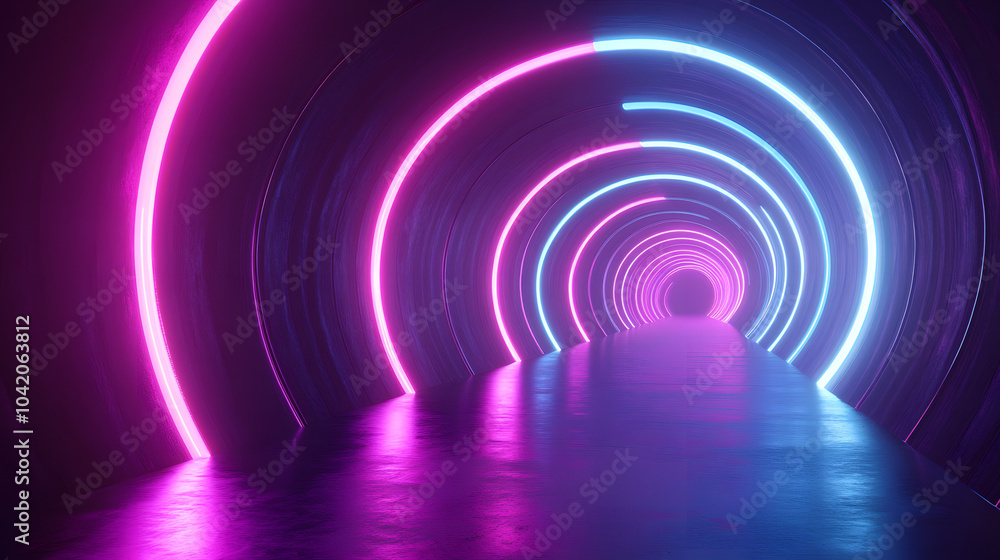Futuristic Neon Tunnel with Glowing Rings Futuristic Neon Tunnel with Glowing Rings