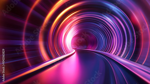 Vibrant Neon Tunnel with Glowing Rings