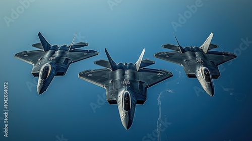 Three Fighter Jets in Aerial Formation 