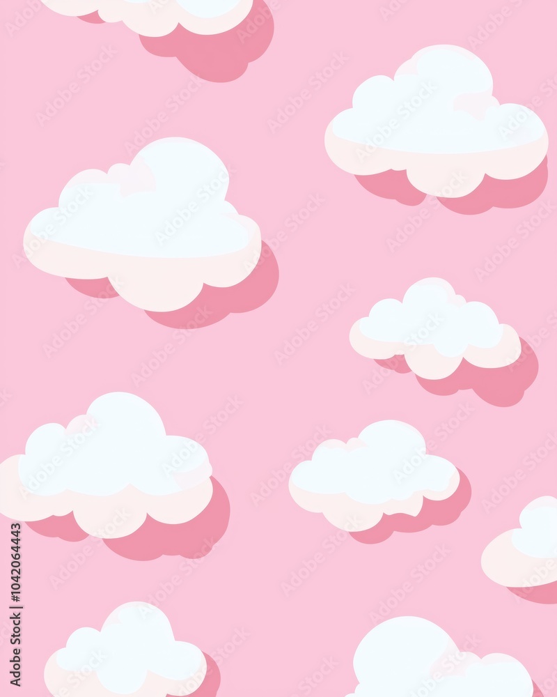 White Clouds Pattern on Pink Background White Clouds Pattern on Pink Background