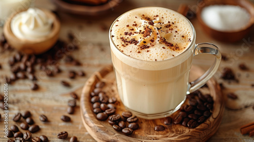 A rich coffee drink topped with chocolate shavings, creating a delightful and indulgent experience.