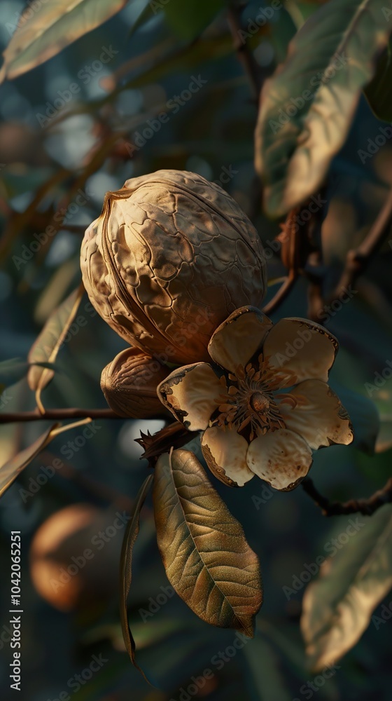 Close Up of a Walnut on a Branch Close Up of a Walnut on a Branch