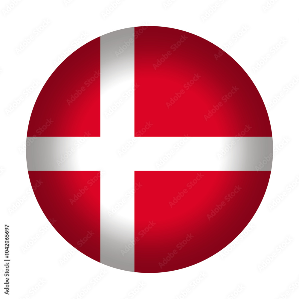Round Danish flag icon, vector illustration. Denmark flag button isolated on a transparent or white background. Round Danish flag icon, vector illustration. Denmark flag button isolated on a transparent or white background.