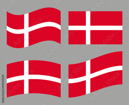 Set of Danish flag icons. Collection of isolated Denmark flag, vector illustration.