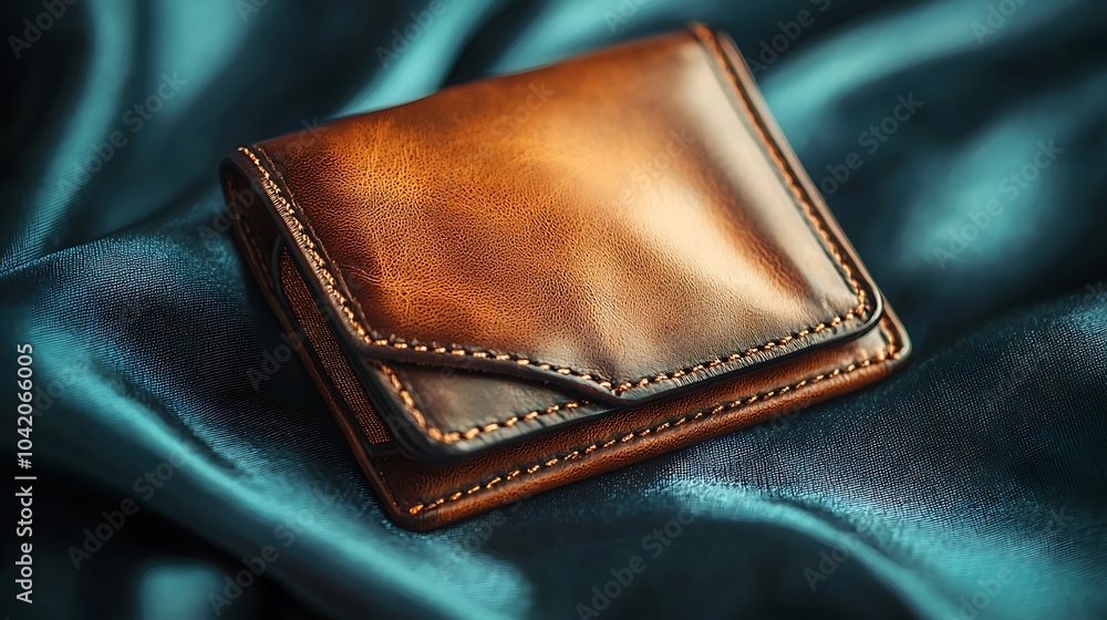 Elegant Leather Wallet on Soft Fabric Surface