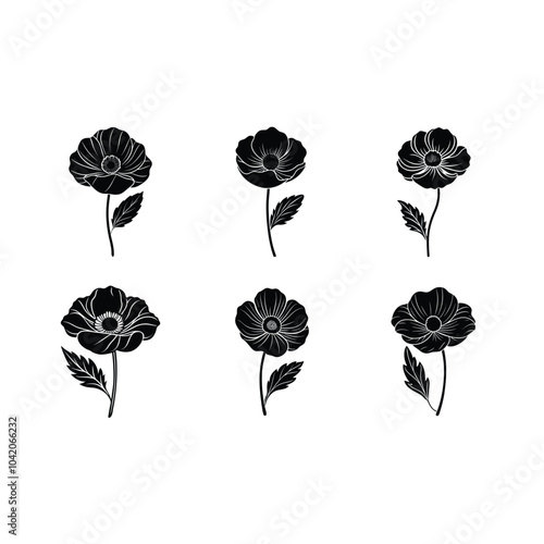 poppy-flower  vector on white background, Instant Digital Download. Illustration for prints on t-shirt and bags, posters	
