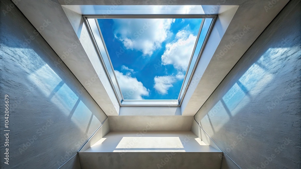 Obraz premium Point of view image of skylit nook on top building