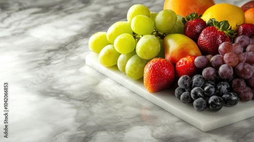 Fresh assorted fruits on marble background