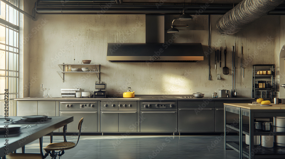 Modern Industrial Kitchen with Metal Cabinetry Modern Industrial Kitchen with Metal Cabinetry