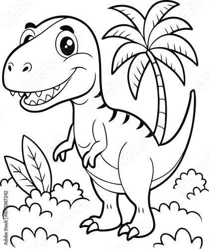 Cute hand-drawn dinosaur line art coloring page, dinosaur kids coloring book.