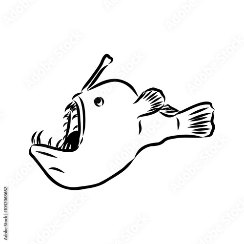 Angler fish, Lophiiformes, vector illustration. Drawing