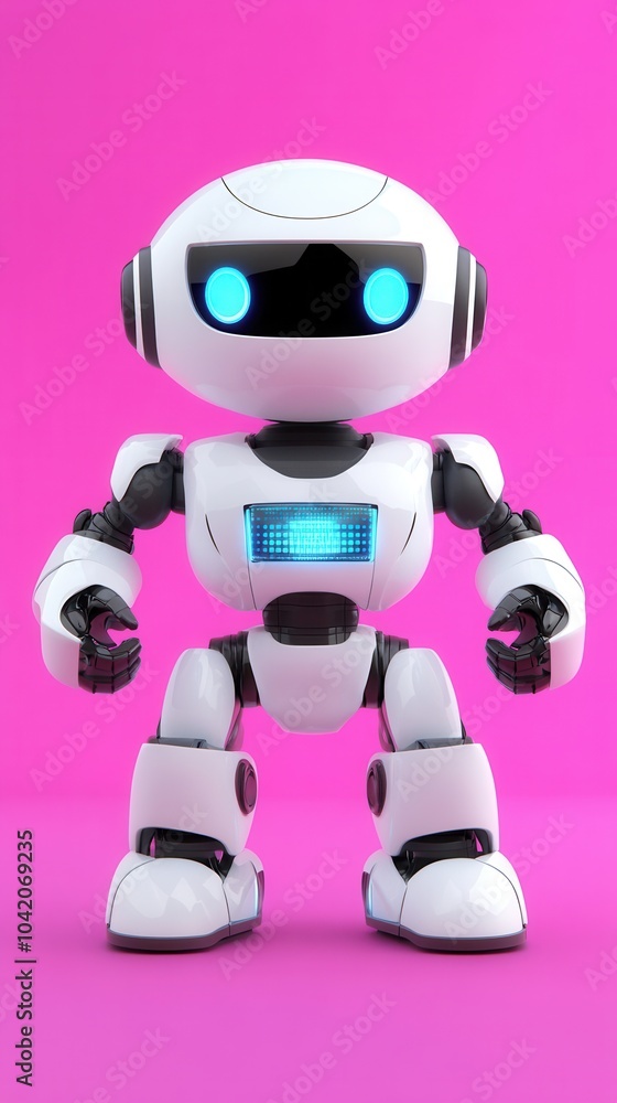 Futuristic white robot on pink background displaying technology concept Futuristic white robot on pink background displaying technology concept