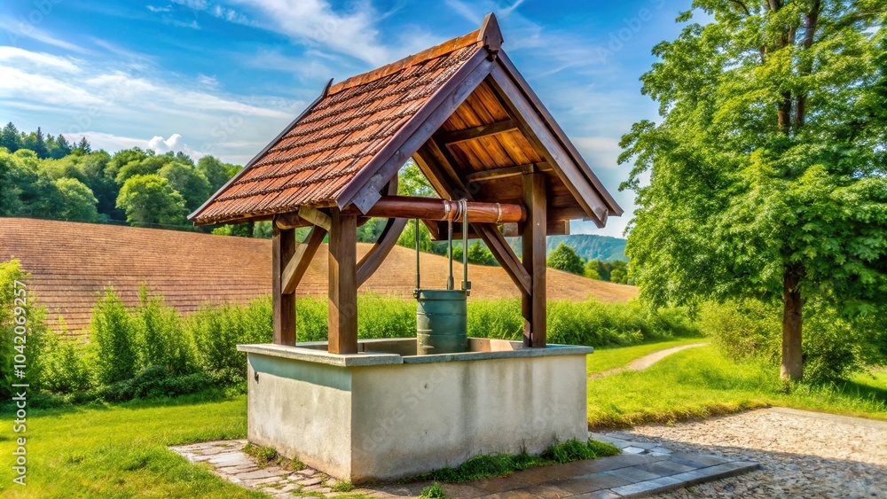 Point of View water well with turnstile and gable roof Point of View water well with turnstile and gable roof