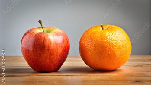 Comparison of fresh apples and oranges in forced perspective