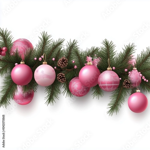 Elegant Pink Christmas Garland with Pine Cones and Ornaments
