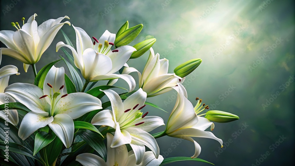 Obraz premium composition of white lilies and green foliage