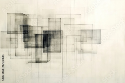 Cubes of various sizes and shades are connected by diagonal lines, forming an intriguing abstract composition on a light backdrop. Generative AI photo