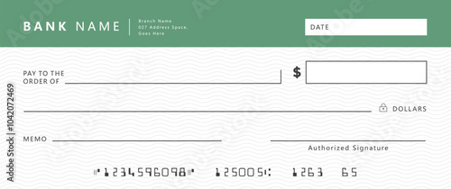 Chequebook template with handwritten text. Vector check (cheque) with guilloche pattern.