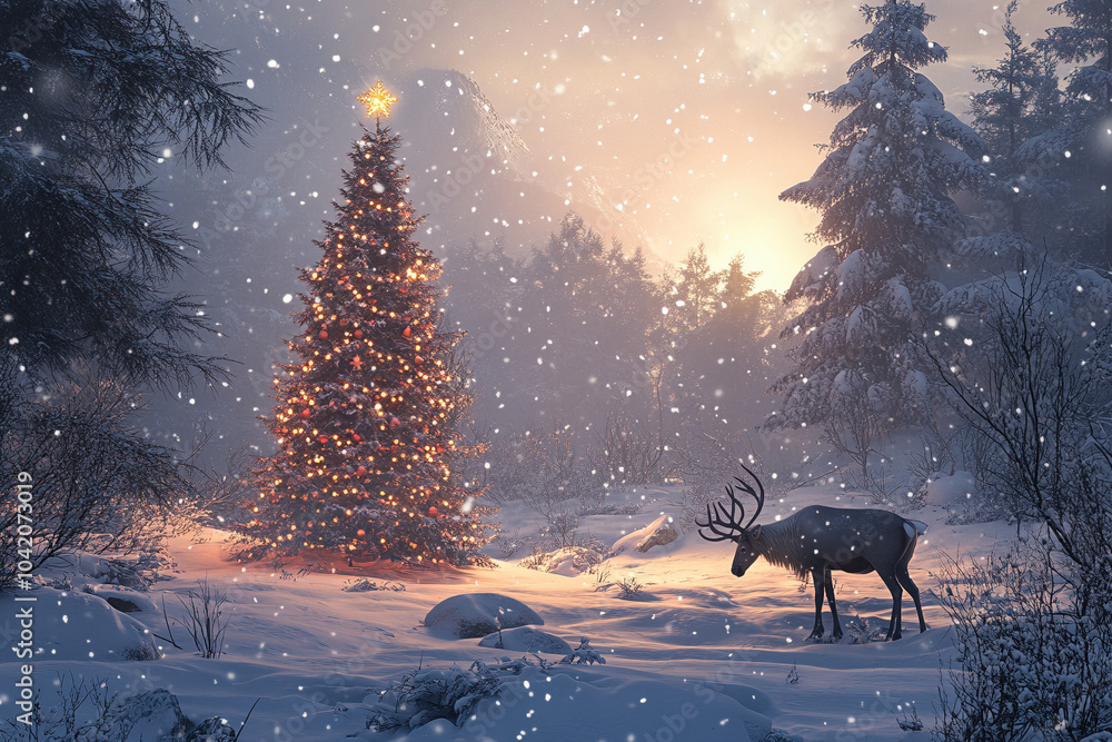 deer in winter forest deer in winter forest