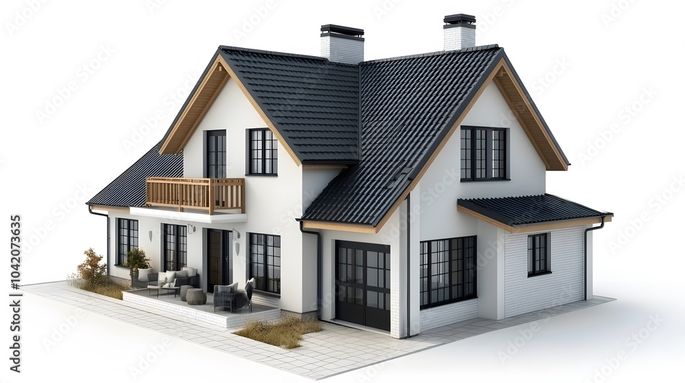 Compact loft house mockup in 3D isometric style, highlighting modern minimalist design and open living spaces, white background Compact loft house mockup in 3D isometric style, highlighting modern minimalist design and open living spaces, white background