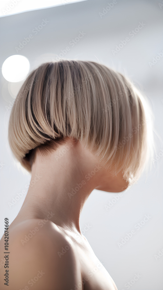 Fototapeta premium Long hair in front short in back, inverted bob haircut