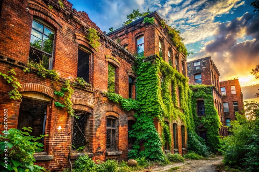 Fototapeta premium Urban Exploration of an Old Brick Building in Decay - Capturing the Beauty of Abandoned Architecture