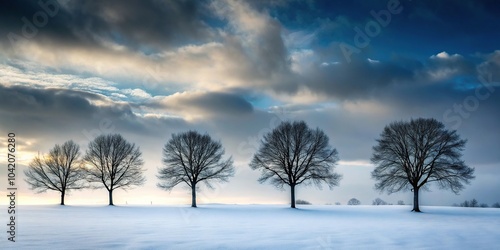 Concept: Moody winter landscape with asymmetrical tree silhouettes