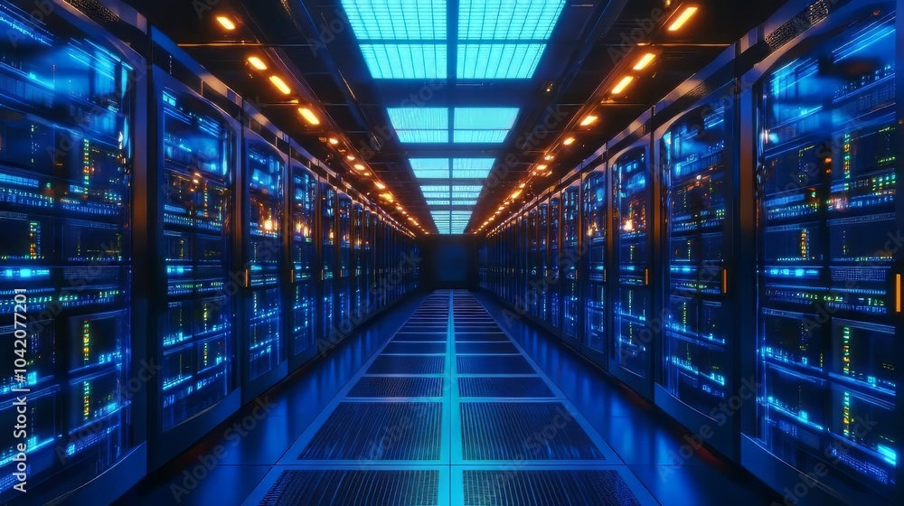 China telecom central cloud computing big data center machine room, servers neatly arranged. digital information economy background. Big Data. Ultra realistic. Photorealistic China telecom central cloud computing big data center machine room, servers neatly arranged. digital information economy background. Big Data. Ultra realistic. Photorealistic