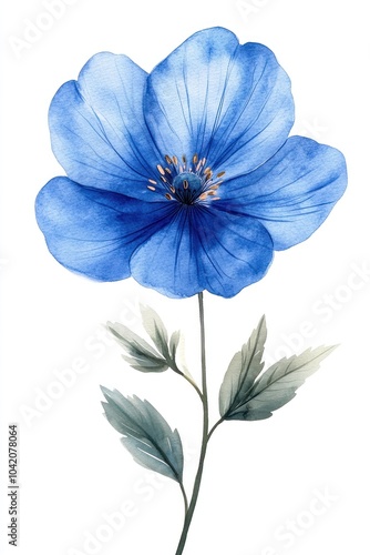 Watercolor blue flower drawing isolated on white background perfect for decoration, wall decor, wedding invitation bouquet