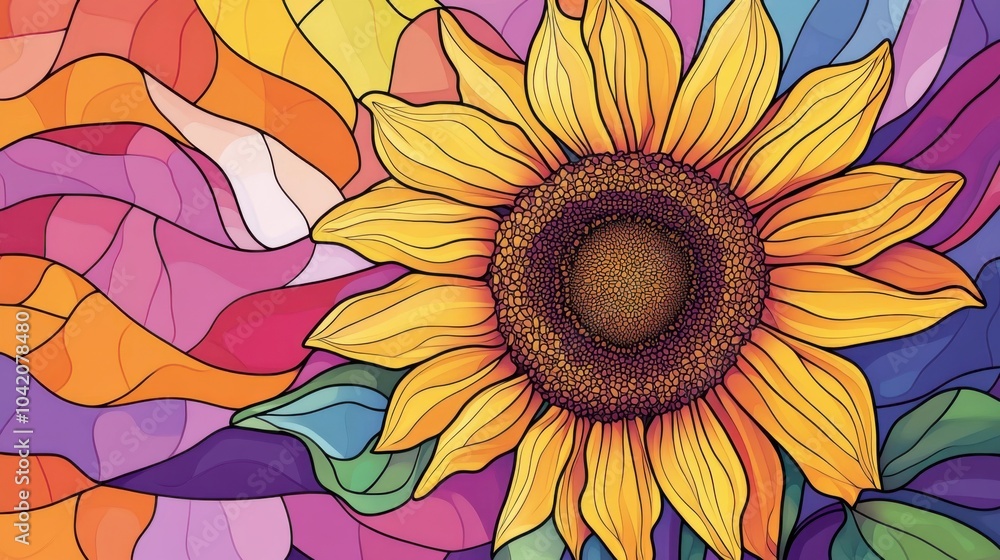 Bold Geometric Sunflower Illustration in Vibrant Colors Bold Geometric Sunflower Illustration in Vibrant Colors