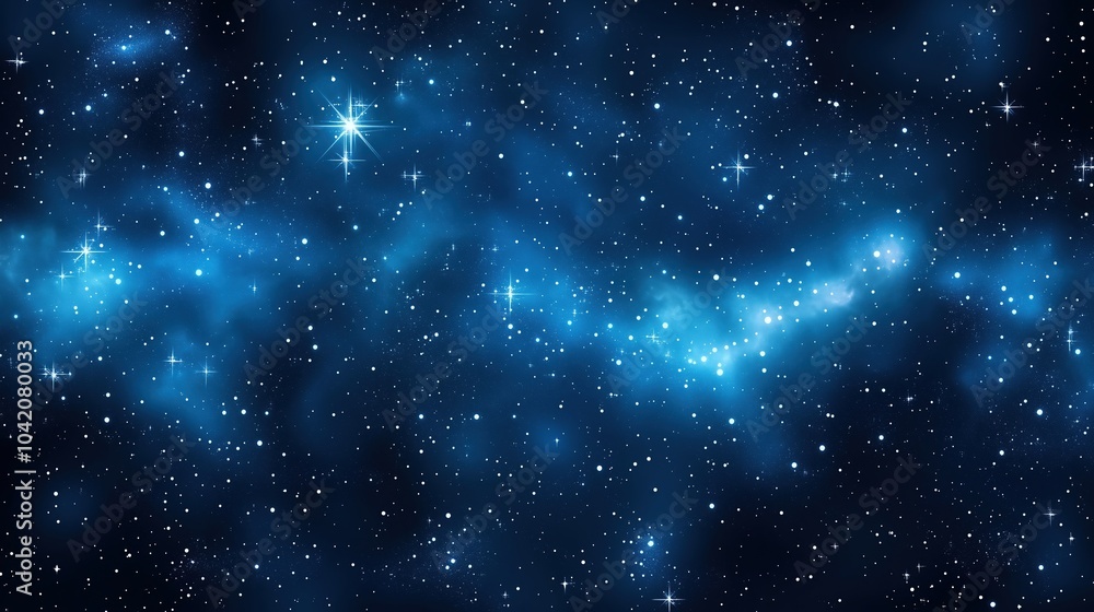 Obraz premium Abstract dark space background featuring a beautiful blue night sky filled with stars and nebulae. This cosmic scene captures the vast expanse of the galaxy, with glowing starlight and ethereal nebula