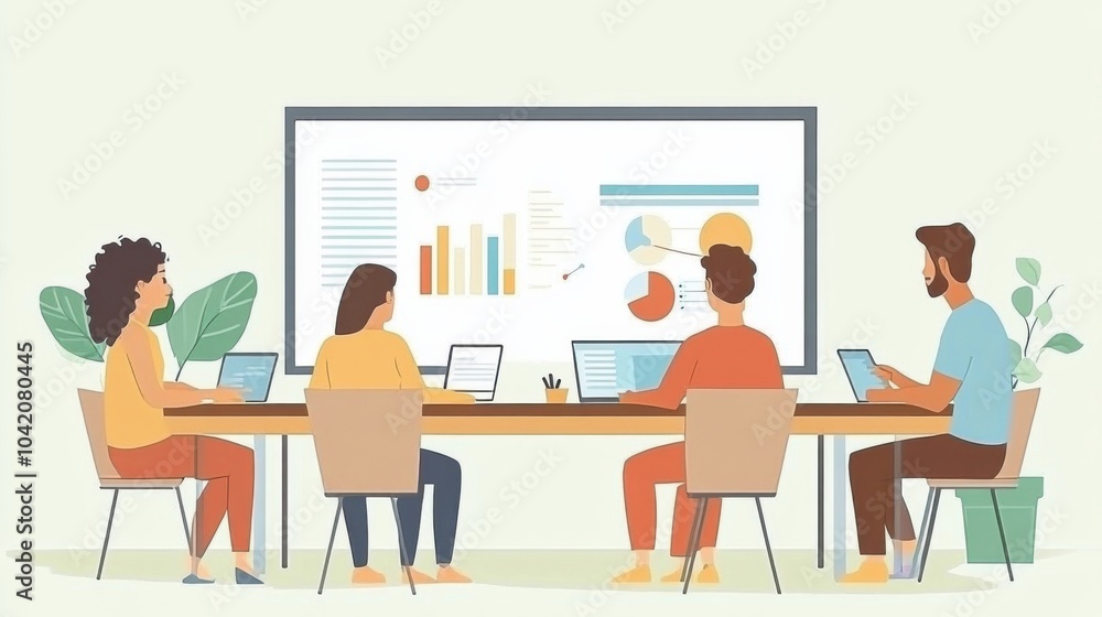 Flat Illustration of a Corporate Meeting Setting Flat Illustration of a Corporate Meeting Setting