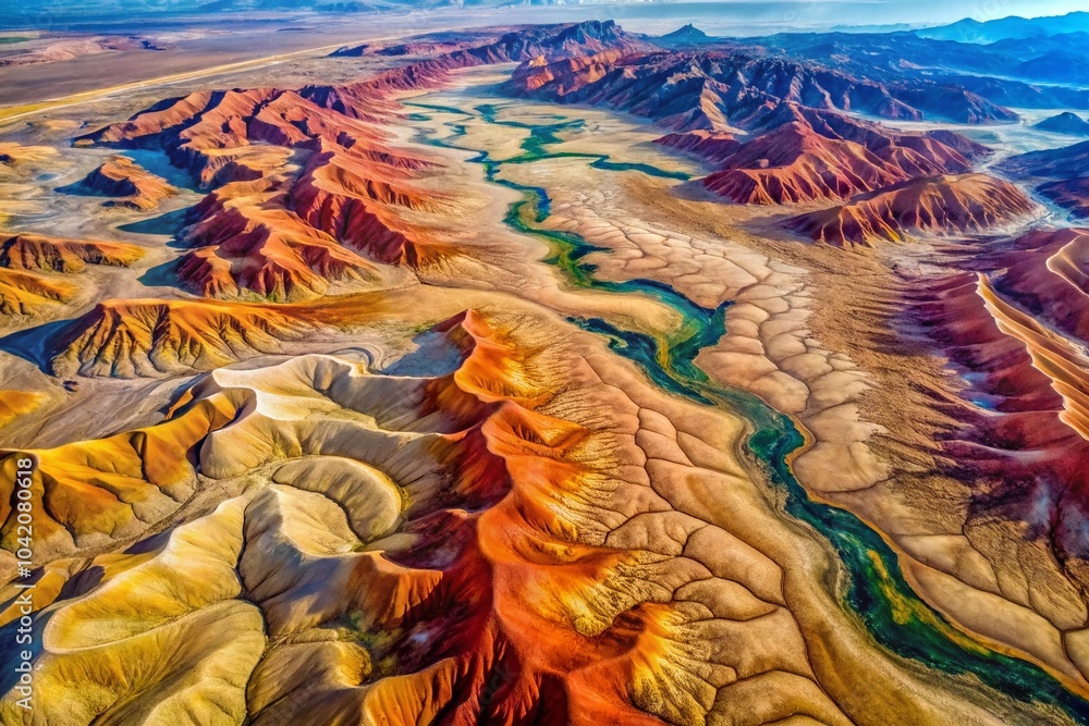 Vibrant Aerial View of Colorful Sand Patterns in Desert Landscape for Nature Lovers and Travel Enthusiasts Vibrant Aerial View of Colorful Sand Patterns in Desert Landscape for Nature Lovers and Travel Enthusiasts
