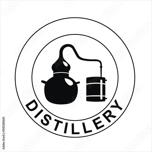 Sketch of a wax impression of the distillery. Copper alambic. Icon. Blank for designers.