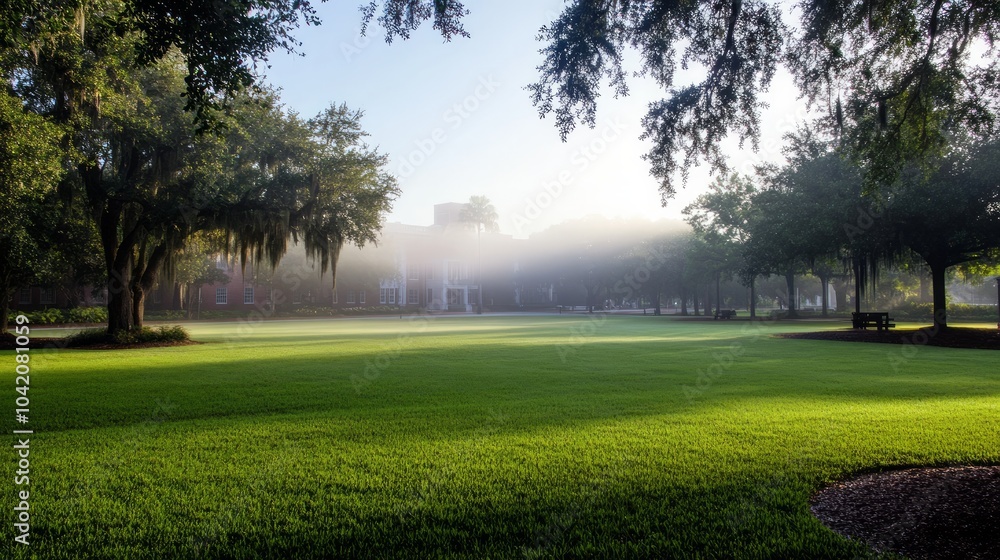 A university campus in Tallahassee surrounded by fog A university campus in Tallahassee surrounded by fog