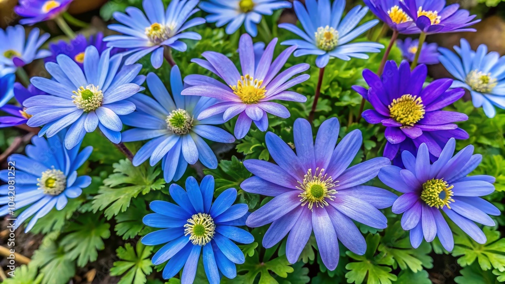 Fototapeta premium Vibrant Balkan Anemone Flowers in a Lush Garden Setting Perfect for Spring Gardening and Floristics