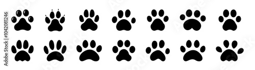 Paw icon collection. Paw print sign and symbol. Dog or cat paw