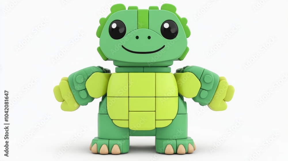 A cute green toy turtle with big eyes and a smile, standing on a white background. A cute green toy turtle with big eyes and a smile, standing on a white background.