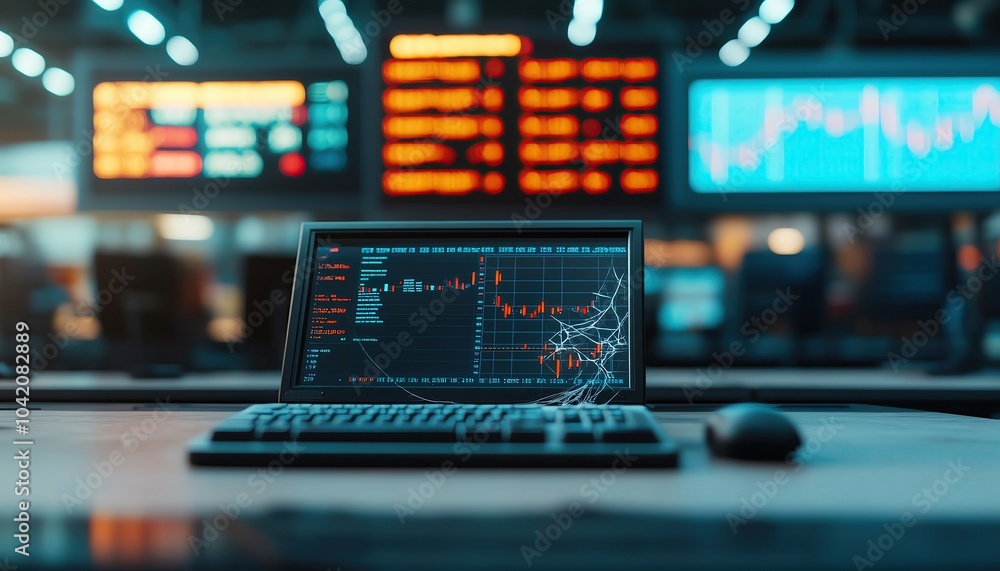 An abandoned trading desk with cobwebs forming over a digital screen showing the aftermath of a market crash An abandoned trading desk with cobwebs forming over a digital screen showing the aftermath of a market crash