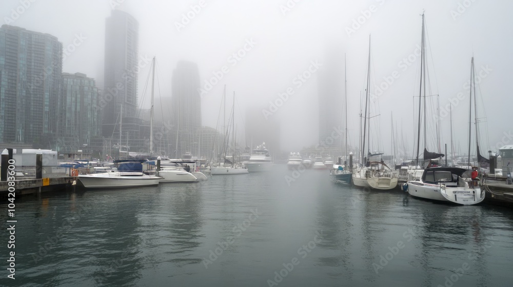 The harbor in Toronto surrounded by morning mist The harbor in Toronto surrounded by morning mist