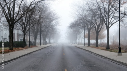 A quiet Toronto street in the early morning fog