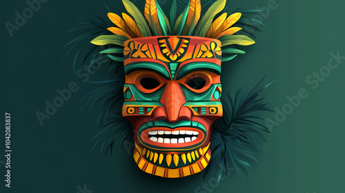 Traditional hawaiian totem tiki mask. Zulu Tribe. Illustration