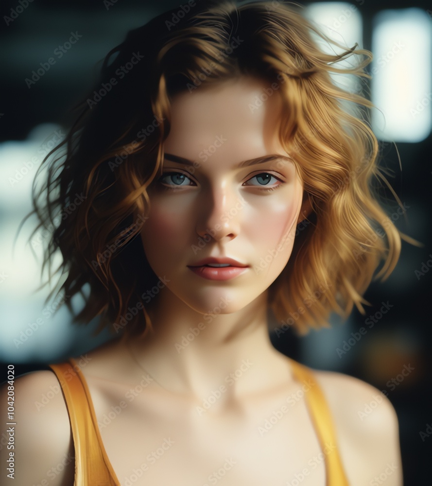 Naklejka premium Portrait of a lovely young woman with short hair. 
